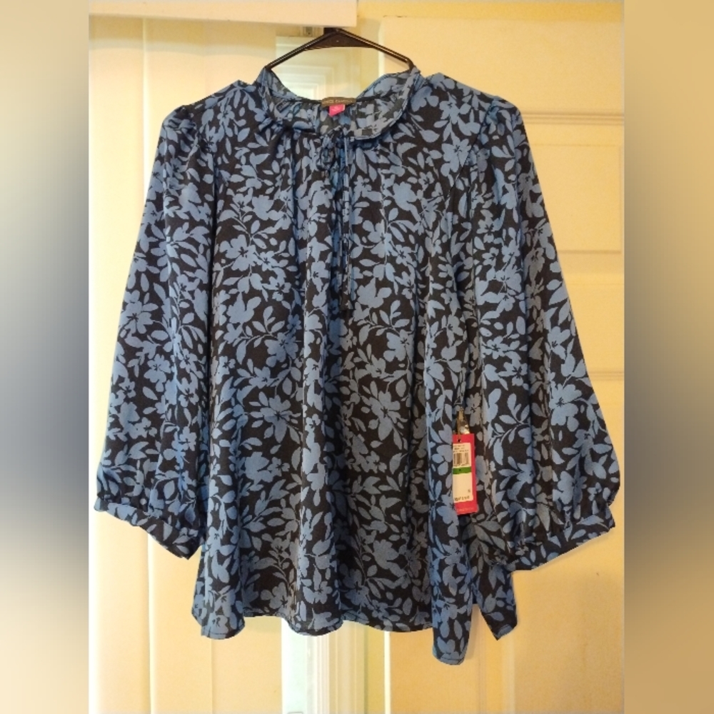 Vince Camuto Black and Blue Floral Blouse